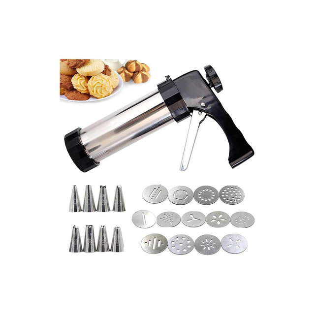 Cookie Press Set for Baking, Stainless Steel Cookie Press Gun Kit With 13 Cookie Press Discs and 8 Icing Tips for Diy Biscuit Maker
