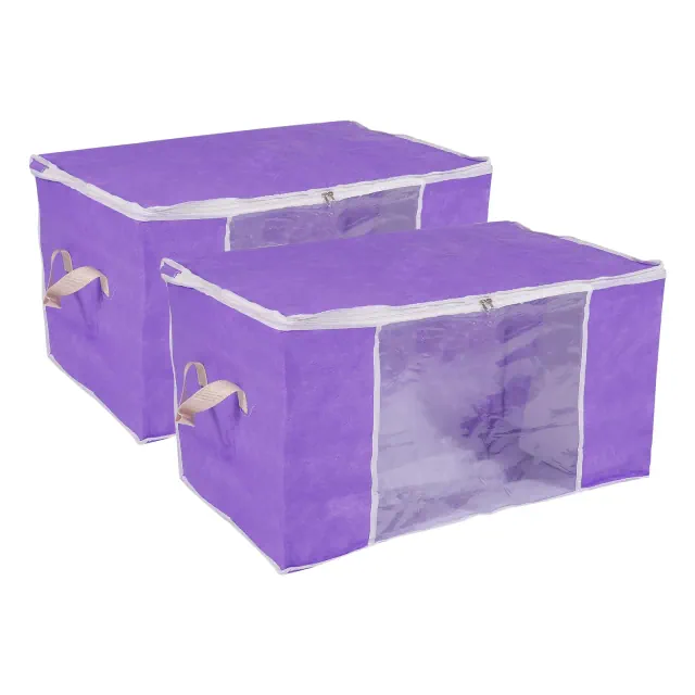 Unique Bargains Foldable Clothes Storage Bins Closet Organizers with Reinforced Handles Blankets Bedding Purple