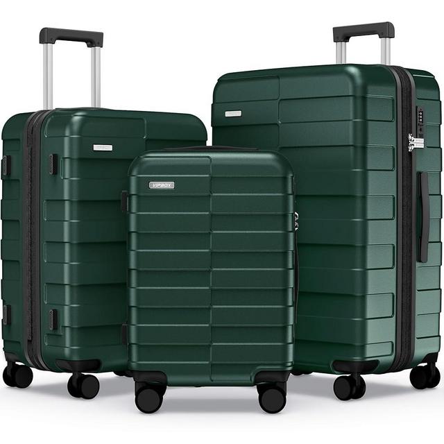 Vipbox Luggage Sets 3 Piece (3-YEARS VIP SERVICE) Hardside Expandable Ultra Durable Polycarbonate Lightweight Carry On Travel Suitcase with TSA Lock Spinner Wheels, Forest Green