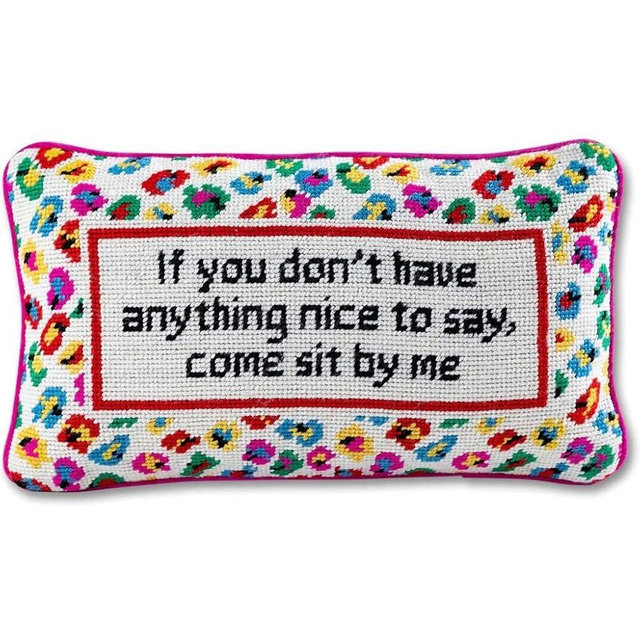 FURBISH Needlepoint Decorative Throw Pillow - Come Sit by Me - 9" x 15" - Small Embroidered Accent Pillow for Bed, Chair, Couch, Sofa - Aesthetic Room Decor