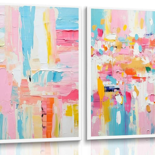 2Pcs colorful abstract Wall Art College style girl art posters prints Modern Pastel texture Pictures Paintings Wall Decor for Girly Dorm Bedroom Living Room Decoration Unframed