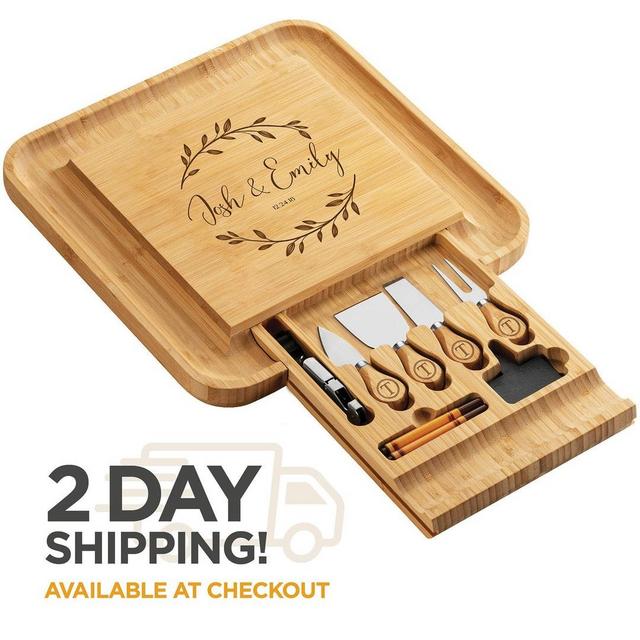 Personalized Bamboo Cheese Board Set / Charcuterie Board Set, Custom Engraved Cutting Board, Wedding gifts, Christmas gifts, Couple Gifts