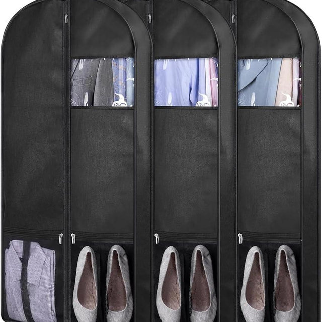 KIMBORA 43" Suit Bags for Closet Storage and Travel, Gusseted Mesh Hanging Garment Bags for Men Suit Cover with Handle for Clothes, Coats, Jackets, Shirts（3 Packs，Black）