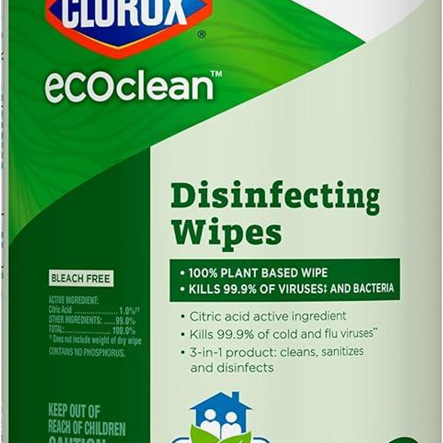 CloroxPro Clorox EcoClean Disinfecting Wipes, Multipurpose 100% Plant Based Cleaning Cloths, Antibacterial Disinfectant, Safe for Multi Surface Use, 75 Count
