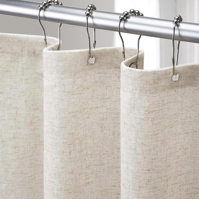 XOGUIBO Linen Shower Curtain Fabric Boho Farmhouse Shower Curtains for Bathroom Cream Cotton Natural Cloth Liner Set 72" W x 84" L