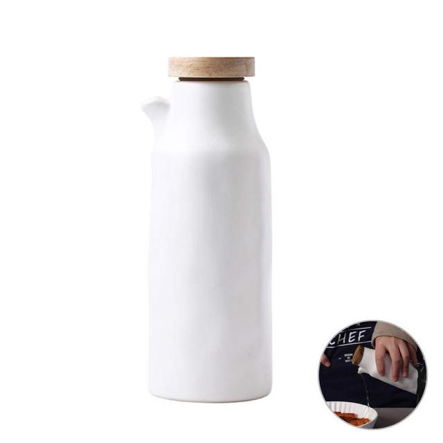 Ceramics Dispenser Bottle,Olive Oil/Soy Sauce/Vinegar Cruet, Liquid Condiment Dispenser for Kitchen Cooking,320ml (Ceramics-W)