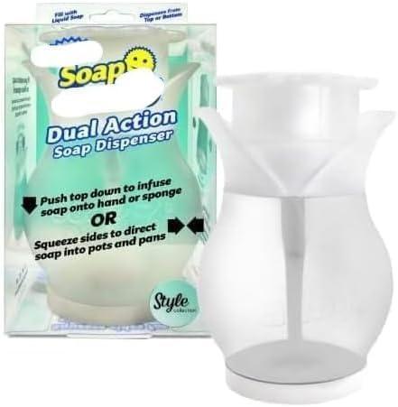 Soap Dispenser - Soap Daddy, Dual Action for Kitchen, Refillable, BPA Free Plastic, 1 Count (Pack of 1), White