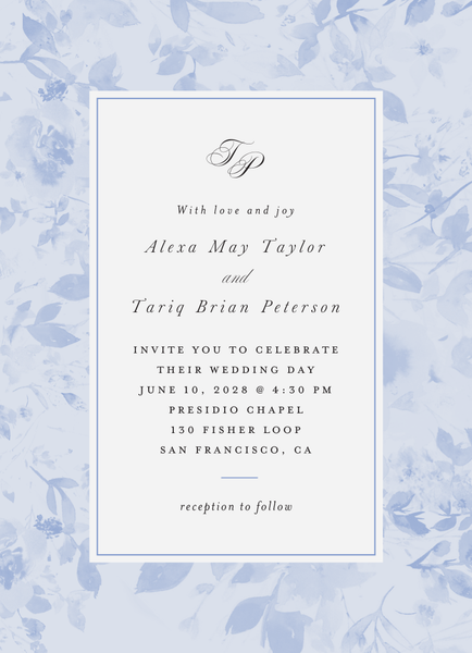 Hermine Portrait | Dark Pastel Blue | Zola Wedding Invitations