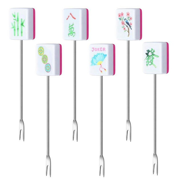Lanties 6 Pcs Mahjong Gifts Cocktail Picks for Drinks Mahjong Themed Cocktail Toothpicks Stainless Steel Stirrers Food Serving Toothpicks Garnish Sticks for Appetizers Beverage Whiskey Bars 3.25 Inch