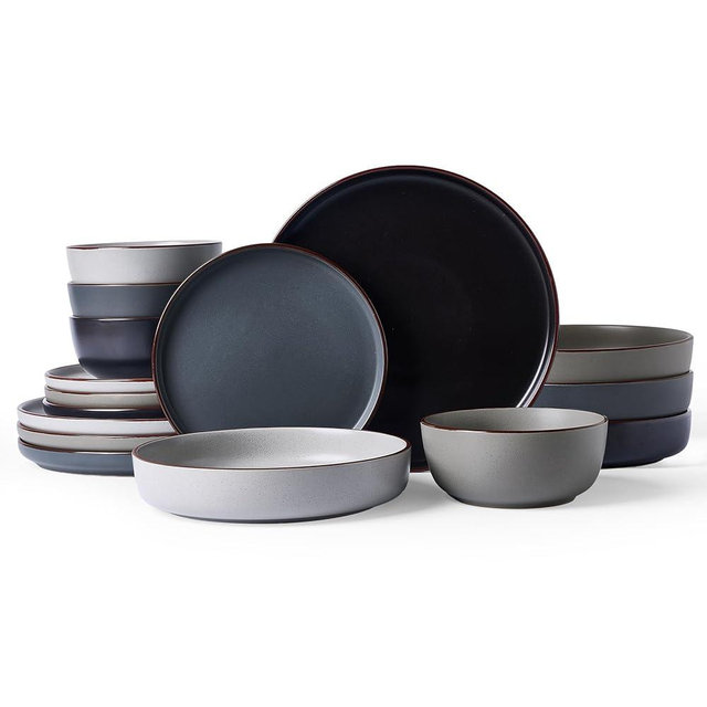 Famiware Mercury Dinnerware Sets with Pasta Bowls, Service for 4 (16 Pieces), Plates and Bowls Sets, Microwave and Dishwasher Safe Dishes Set, Multi-color