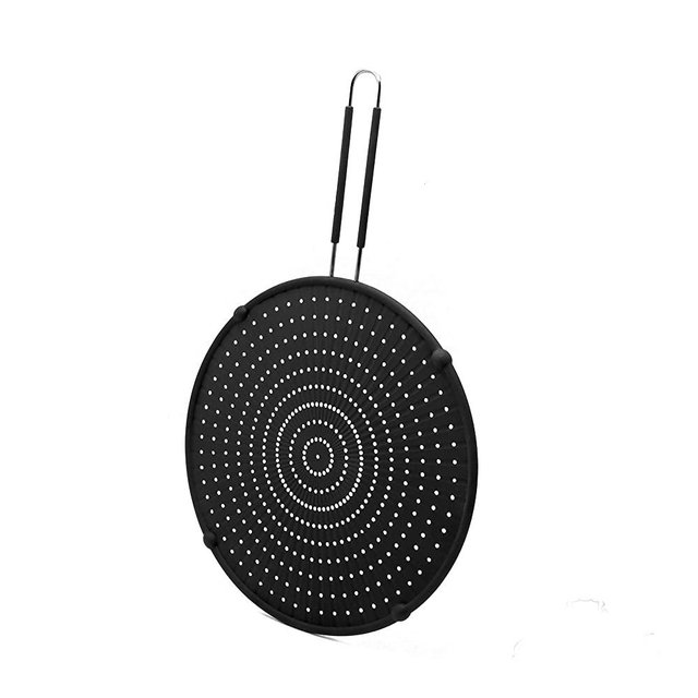 Beckon Ware NON-RUST Silicone Splatter Screen for Cooking- 11" or 13 inch Multi-Use Splatter Shield, Drain Board and Strainer. Non-Stick, Food Safe & Heat Resistant Universal Pan Cover, Black