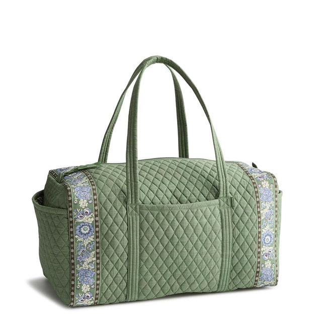 Vera Bradley Women's Premium Cotton Large Original Duffel Bag – Carry On Weekender Travel Bag – Vineyard Green Chambray, 58L
