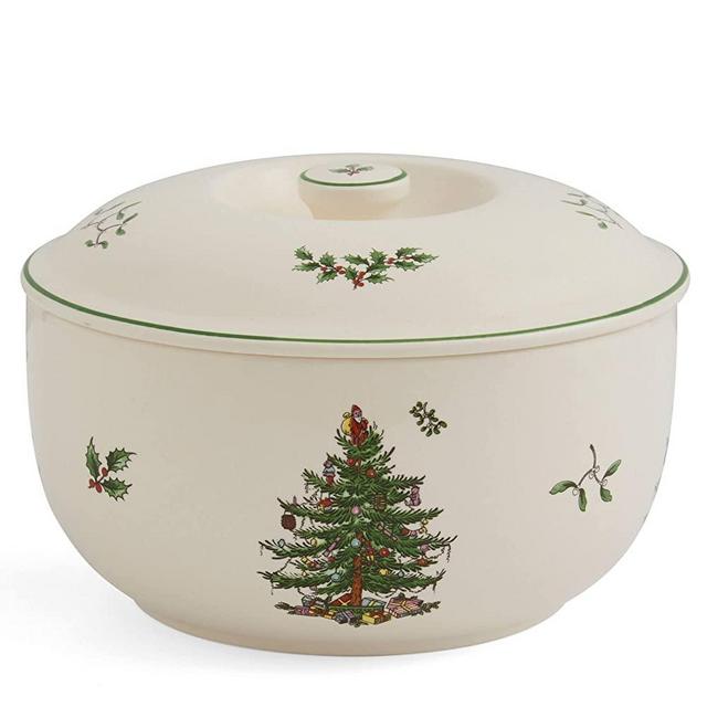 Spode Christmas Tree Individual Casserole | 1 Quart Capacity | Baking Dish | Round Casserole Dish with Lid | Microwave, Dishwasher, and Oven Safe Cookware