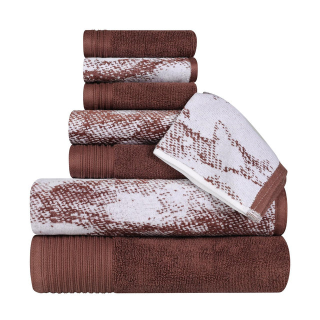 Cotton Marble and Solid Medium Weight Assorted Towel Set , Brown - Blue Nile Mills