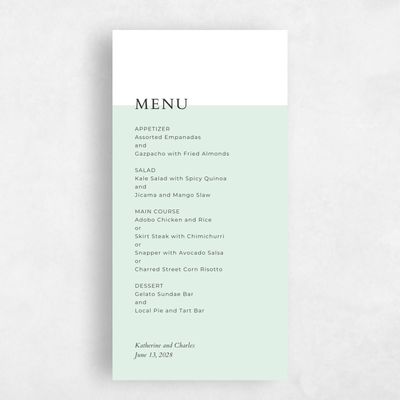 Mint, Green Wedding Menu - Morrison