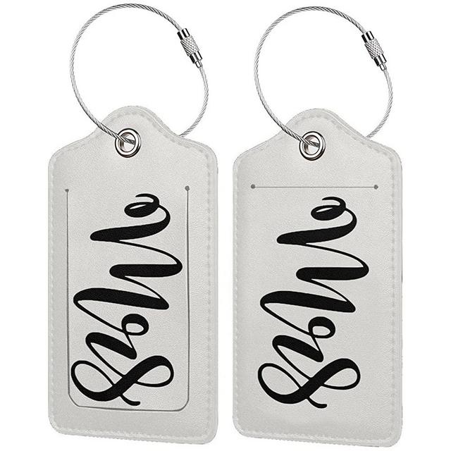 Leather mr and mrs Luggage Tags for suitcases Women Travel with Stainless Steel Loop Set of 2 Pack