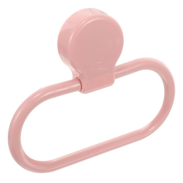TOPBATHY Adhesive Hand Towel Holder, Pink Hand Rack for Bathroom and Kitchen, Plastic Oval Hanger Ring, No Drilling Required Space-Saving Design