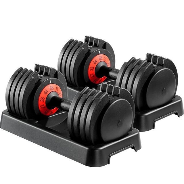 SKOK Adjustable Dumbbells Set, 25LB 55LB Adjustable Dumbbell Weight Set for Men and Women with Anti-Slip Fast Adjust Weight by Turning Handle,Black Dumbbell with Tray Suitable for Full Body Workout Fitness