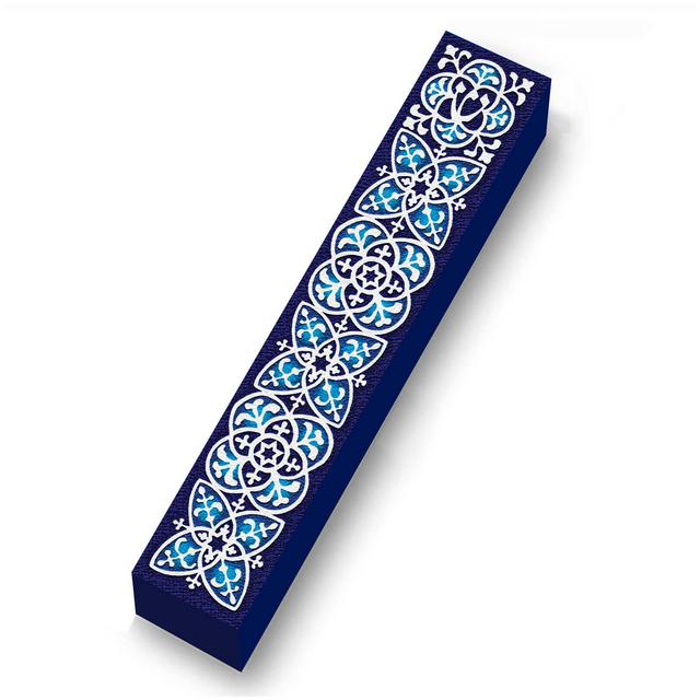 Blue Decorative Wood Mezuzah Case
