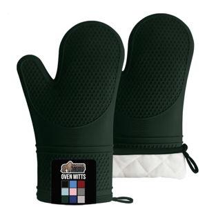 GORILLA GRIP BPA-Free Soft Silicone Oven Mitts, Heat Resistant and Waterproof Cooking Gloves, Thick Cotton Lining, Flexible Gripping for Baking Grilling, Kitchen Potholders Set, 12.5x8.3, Hunter Green