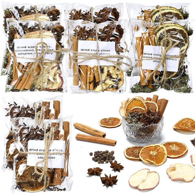 Siifert 8 Pcs Christmas Stovetop Potpourri Xmas Simmer Pot Kit Dried Orange Apple Pieces Potpourri Simmer Pot Room Air Freshener Sachet Botanical Bowl Filler Gift Decor for Holiday Xmas Decor