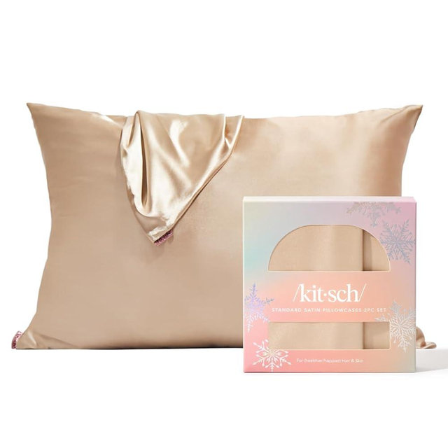 Kitsch Satin Pillowcase with Zipper for Hair and Skin - Cooling Pillow Covers, Softer Than Silk, Machine Washable Pillow Cases, Queen/Standard (19x26) - Champagne, 2pcs