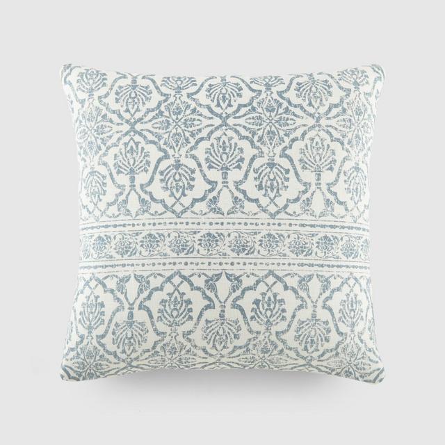 Antique Floral Pattern Cotton Throw Pillow Cover With Pillow Insert Set - Becky Cameron, Antique Floral Light Blue, 20 x 20