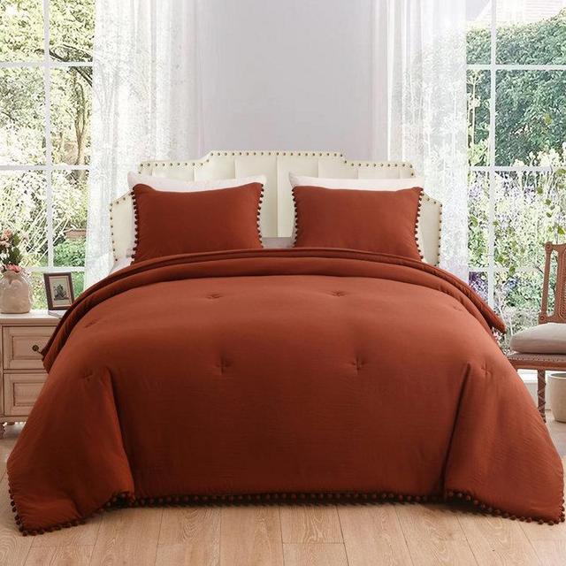 Jatinder Microfiber 3 Piece Terracotta Comforter Set - Queen