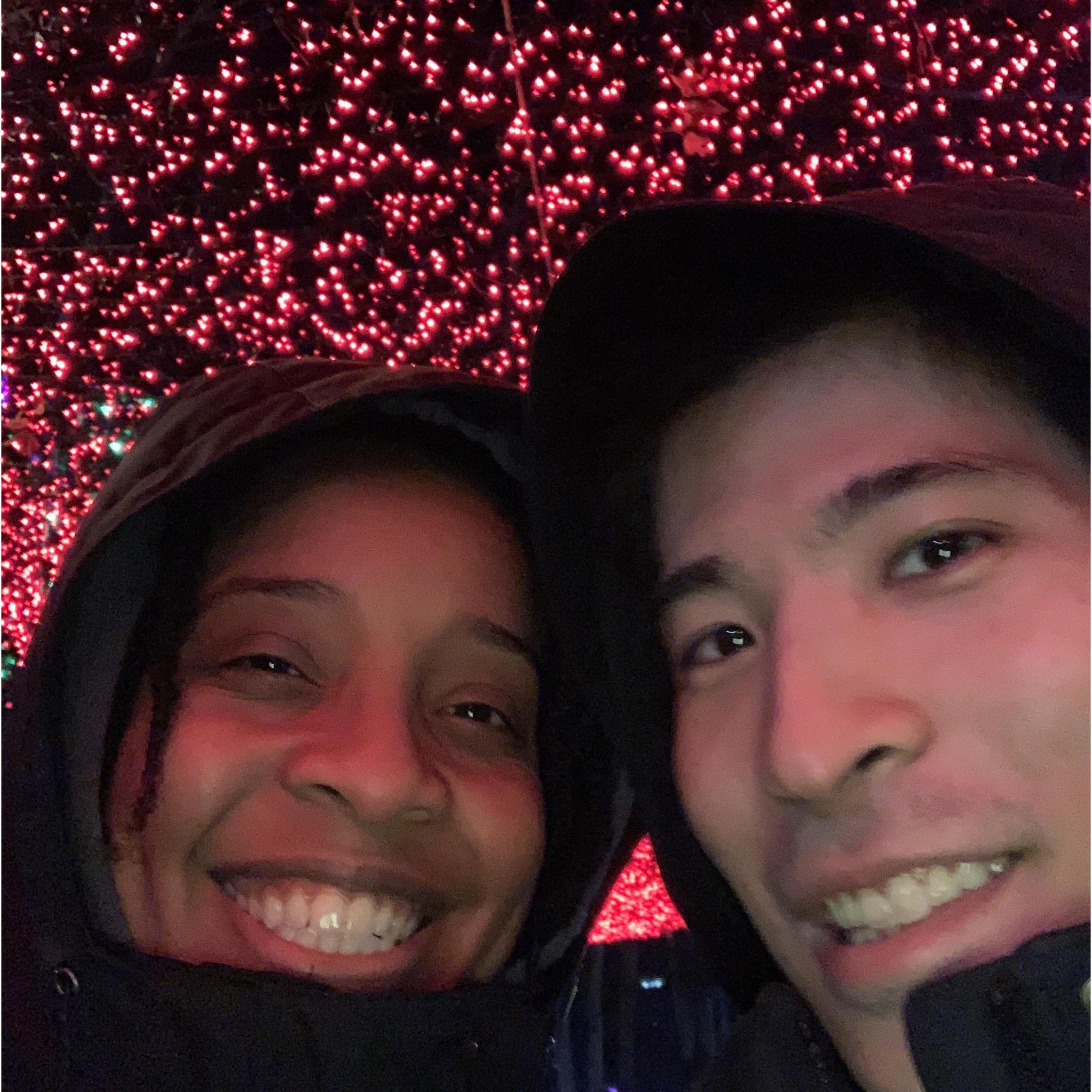 Holiday lights at Six Flags. We both love the amusement park so it was fun to see it all lit up.