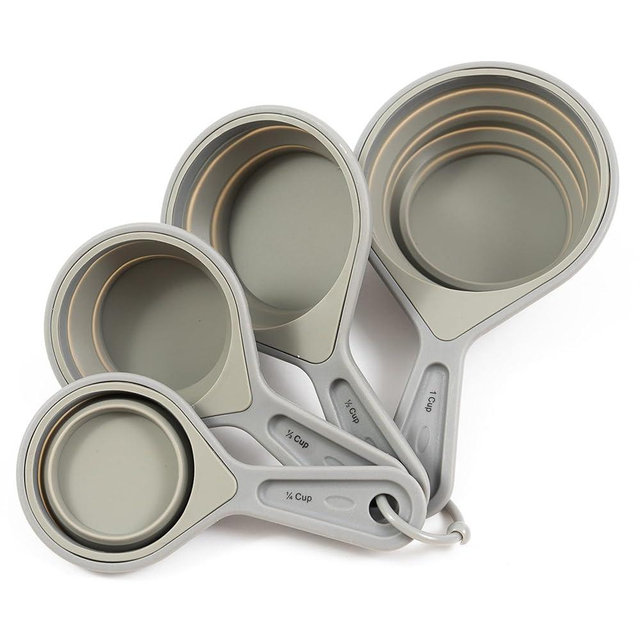 French Culinary Institute Premium 4-Piece Collapsible Measuring Cup Set, Gray