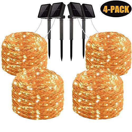 Solar String Lights, 4 Pack 100 LED Solar Fairy Lights 33 Feet 8 Modes Copper Wire Lights Waterproof Outdoor String Lights for Garden Patio Gate Yard Party Wedding Indoor Bedroom Warm White