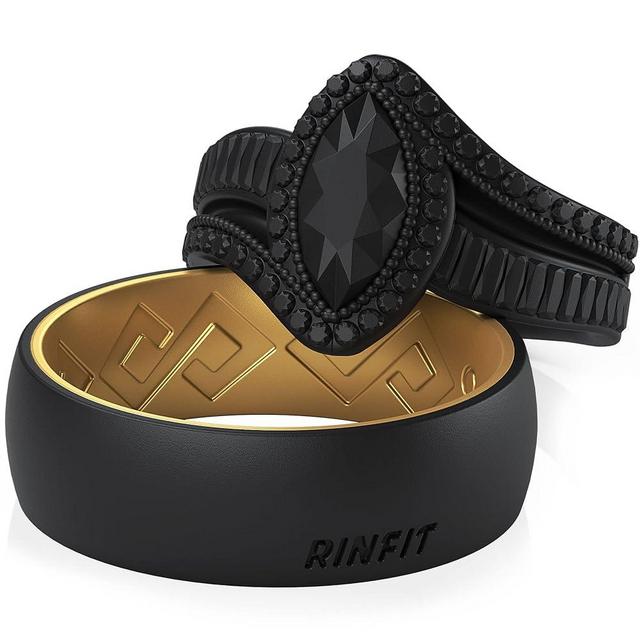 Rinfit Matching Silicone Rings for Couples - Silicone Wedding Bands Sets for Him and Her - His and Hers Ring Sets - Pear & Two Tone
