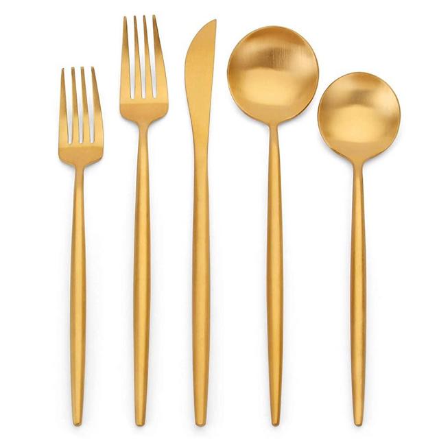Matte Gold Silverware Set , Oliviola 20-Piece Stainless Steel Flatware Cutlery Set Service for 4, Satin Finish Kitchen Utensil Set, Dishwasher Safe