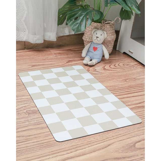 Ralxion Checkered Dog Feeding Mat, Absorbent Mats for Dog Food and Water Bowl, Dispenser, Retro Aesthetic Beige Khaiki Checkerboard Pet Placemat for Dogs, Cats, Puppy Accessories, 16" X 24”