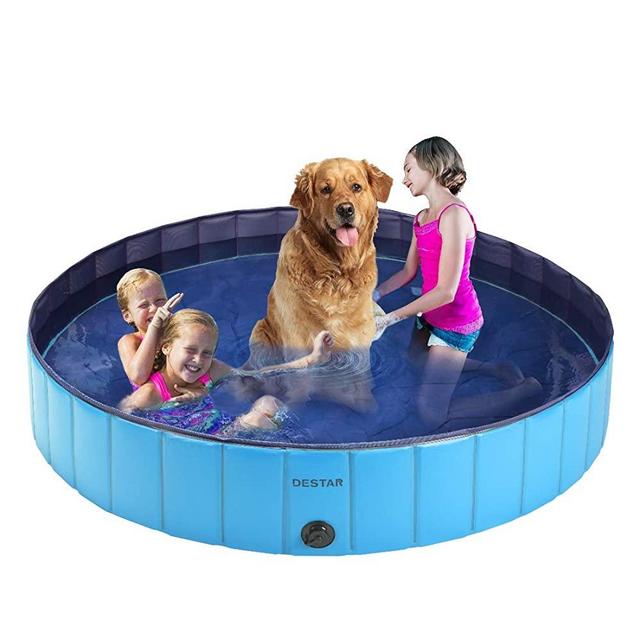 DEStar PVC Foldable Pet Swimming Pool Outdoor Bathtub with Protective Lining for Dogs and Kiddies