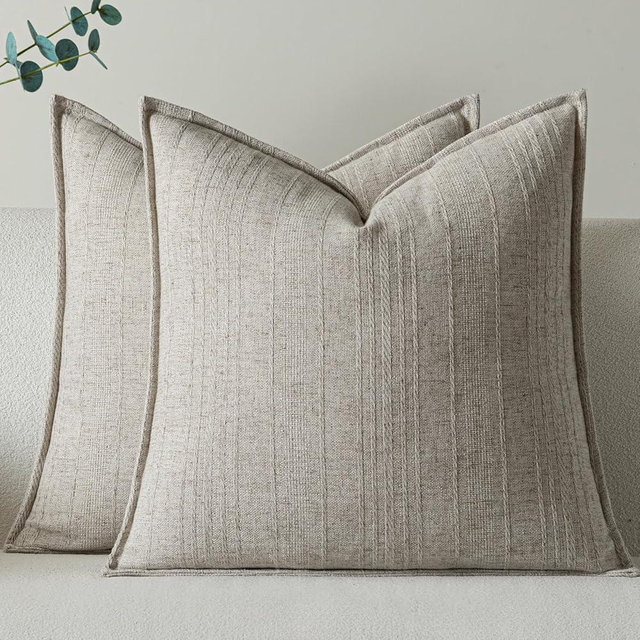 a moment Linen Pillow Covers Set of 2,Boho Farmhouse Throw Pillowcases Neutral Textured Decorative Covers for Couch Sofa Bed, Soft Linen Blend Accent Case Cushion Home Decor 18"x18"Natural Linen