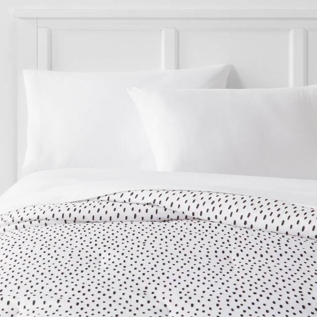 Full/Queen Reversible Microfiber Dot Comforter White/Black - Room Essentials™