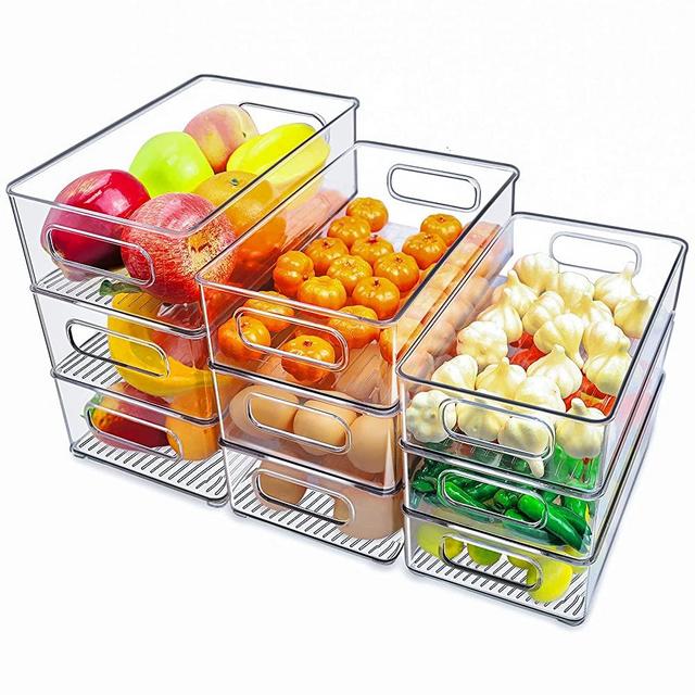 12-pack Clear Refrigerator Organizer Bins with Lids, Stackable Fridge  Organizers And Storage Clear Plastic Fruit Storage Containers for Fridge  with 4 Drain Trays (12pack) 