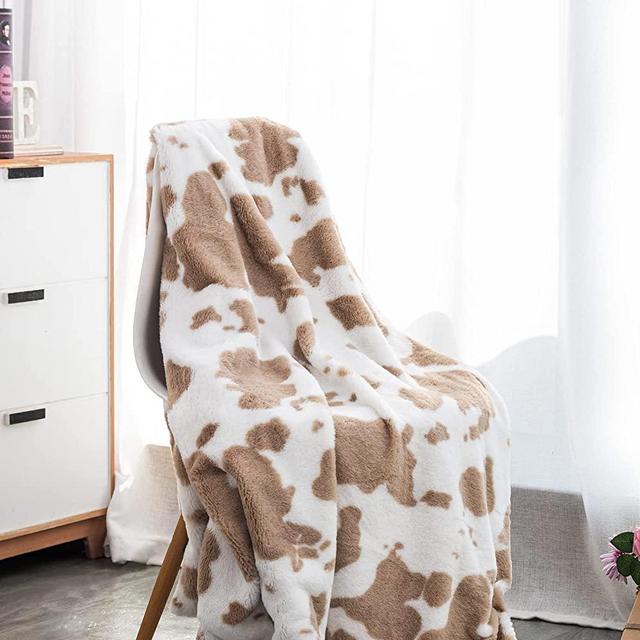 Cartoon Cow Print Blanket, PAPER JAZZ Soft Flannel Blanket Fleece Cute Cow Throw Blanket Lightweight Sofa Bed Travel Blankets for Baby Kids Adults Girls Boys Teens Gift (51x63inch, Khaki Cow)