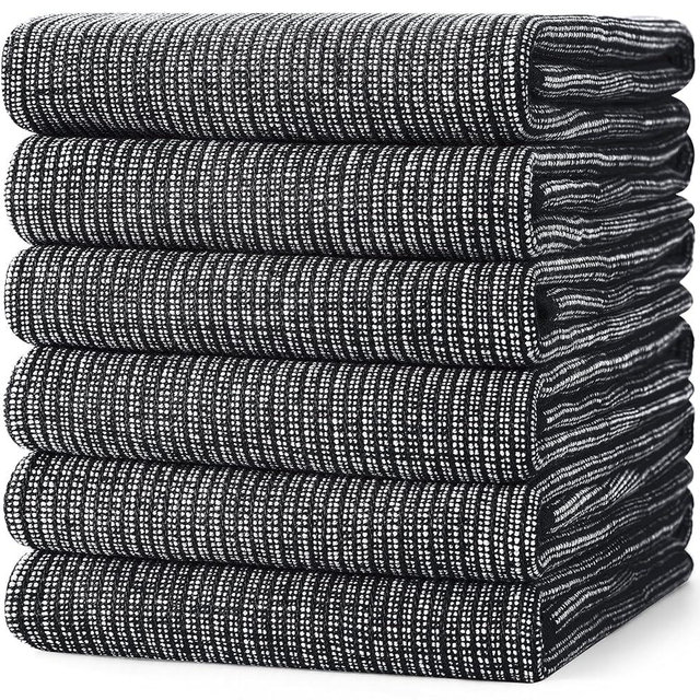 Homaxy Premium Kitchen Towels(18”x 28”, 6 Pack), Large Cotton Kitchen Hand Towels, Flat and Terry Dish Towels, 380 GSM Highly Absorbent Tea Towels Set with Hanging Loop, Black
