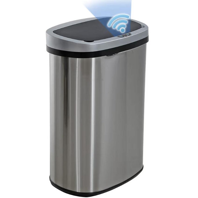 BestOffice | 13 Gallon Trash Can with Lid | Automatic Touchless Garbage Can | Odor Control | Modern Oval Design | Easy to Clean | Stainless Steel | Fits Any Kitchen, Bathroom, Office or Home