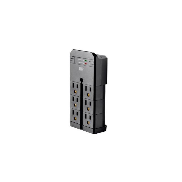 Monoprice 6 Outlet Rotating Power Surge Protector Wall Tap - Black | UL Rated 2,160 Joules With Grounded And Protected Light Indicator