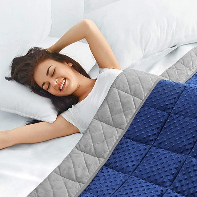 Angelhood Weighted Blanket Adult (25 lbs, 60''x80'', Queen Size),Minky Weighted Blanket Warm Luxury,Heavy Weighted Blanket with Premium Glass Beads,Blue-Gray