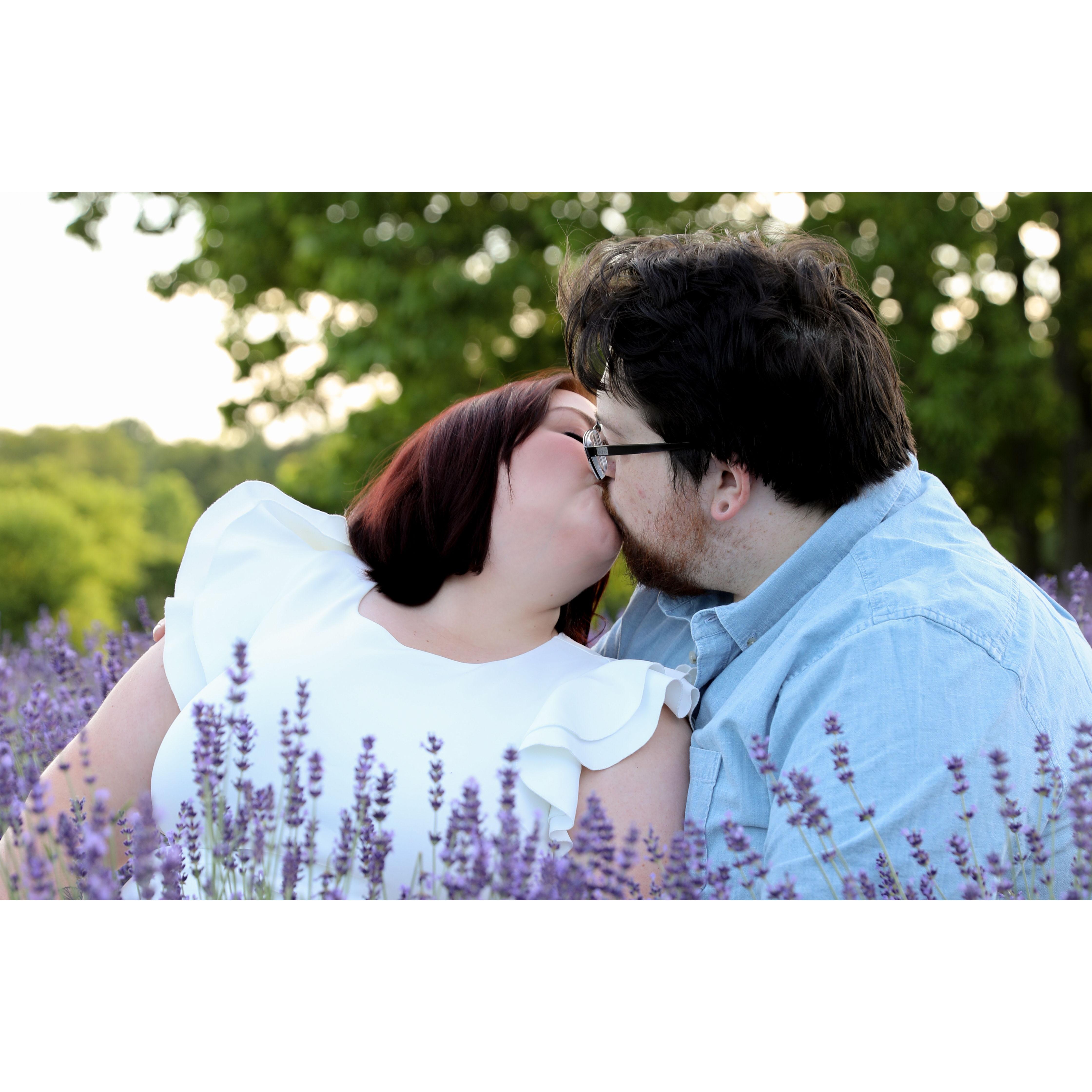 Engagement photoshoot at Sunset Ridge Lavender Farms. Photographer was Bloom Photography, LLC