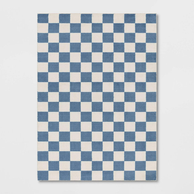 5'x7' Area Kids' Rug Checker Blue - Pillowfort™
