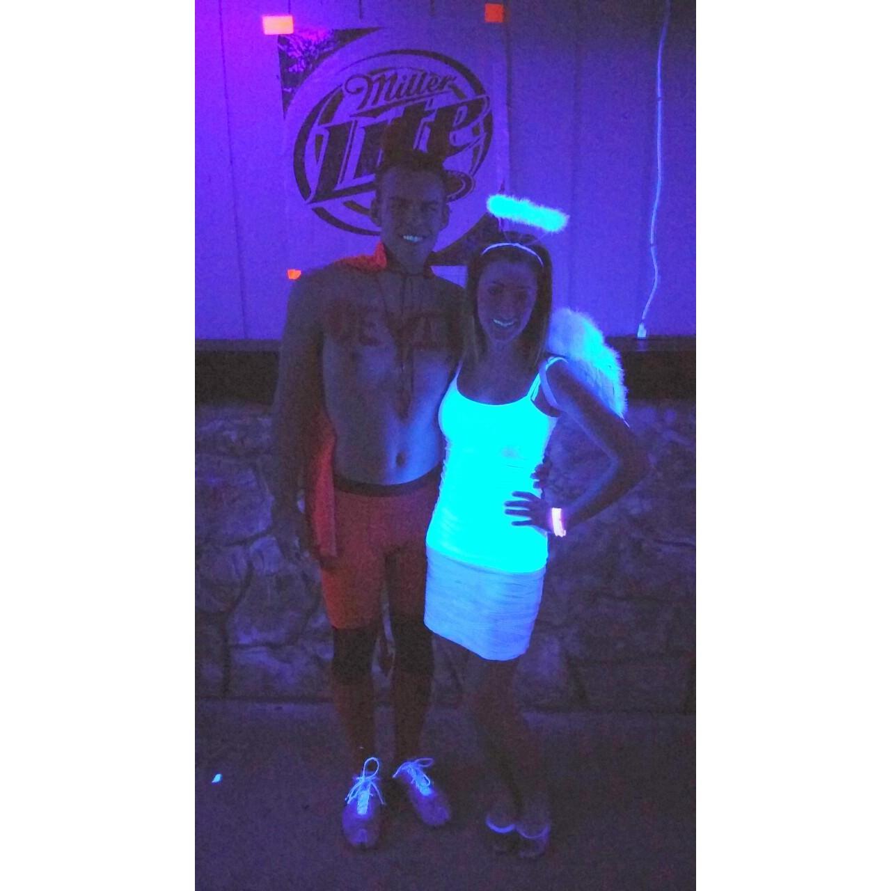 Our first Halloween together in 2014, spent in a dingy Platteville basement as an Angel and a Devil