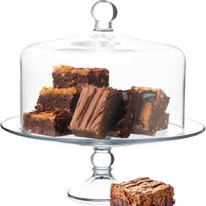 Libbey Selene Glass Cake Stand with Dome Lid, Elegant Curved Footed, Covered Cake Stand, Versatile Serving Dish for Variety of Desserts and More