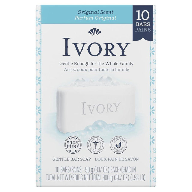 Ivory Gentle Bath Bar Soap, Family Pack, Great for Entire Family, Free of Heavy Perfumes, Original Scent, 3.17 Ounce (10 Count)
