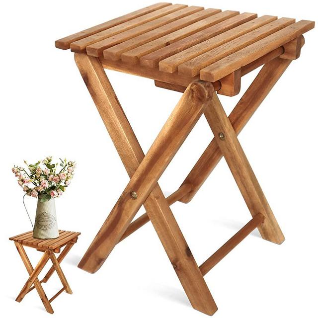LITADA Small Patio Table (Set of 1) Acacia Wooden Small Table, Side Table, Coffee End Table, Small Square Folding Side Table, Plant Stand Mid Century Easy Assembly Modern Home Decor (Natural Color)