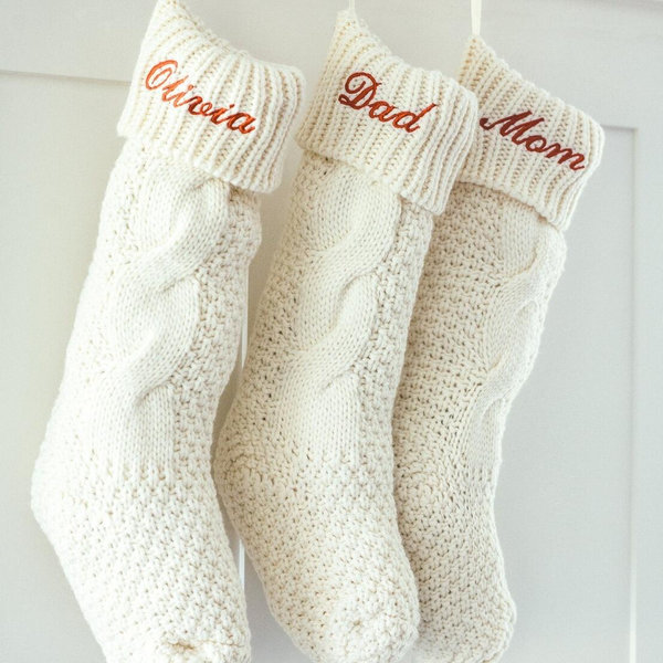 Embroidered Christmas Stockings - Personalized Stocking - Christmas Gift - Custom Name Stocking - Red - Cream - Etsy